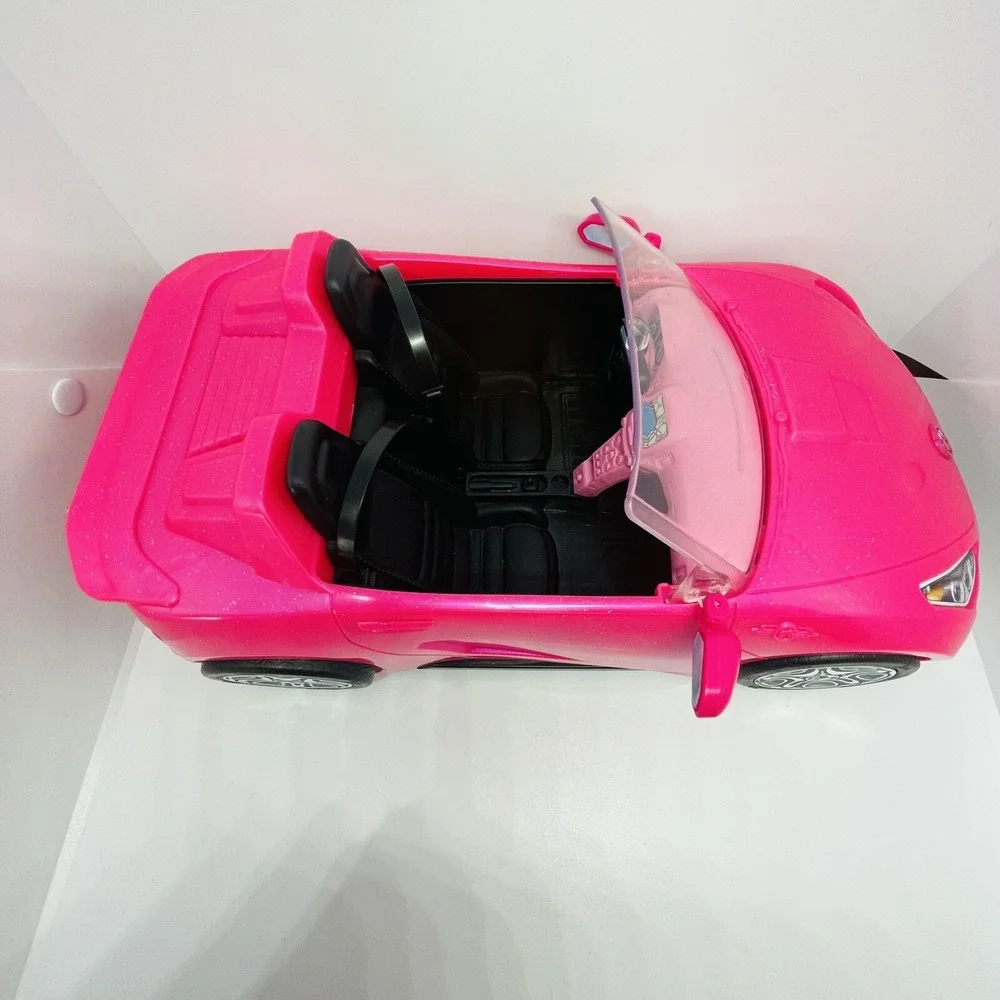 Mattel Barbie Convertible Plastic Push Car Pink‎ Sparkle & Black Interior 2016